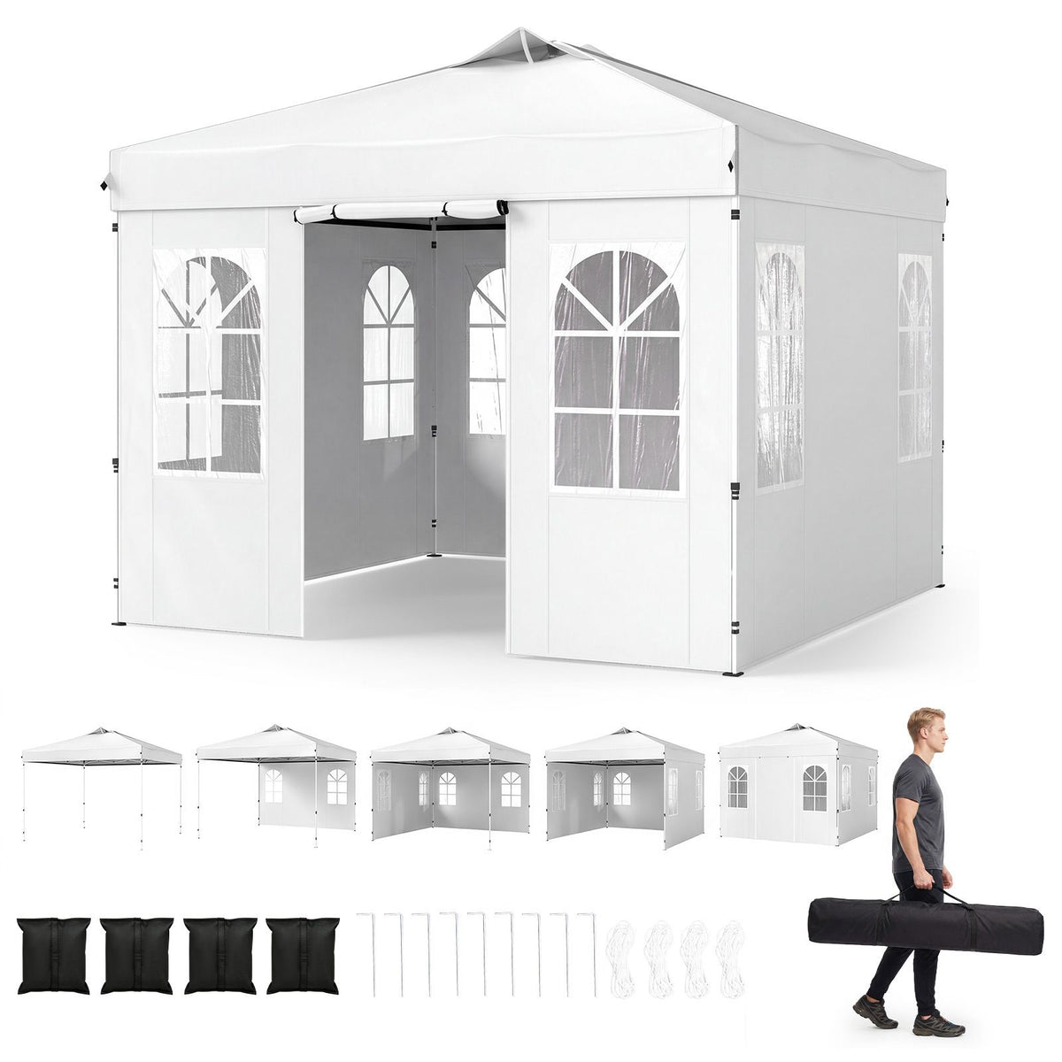 3 x 3/6M Pop Up Canopy Tent with 4 Sidewalls for Parties and Events