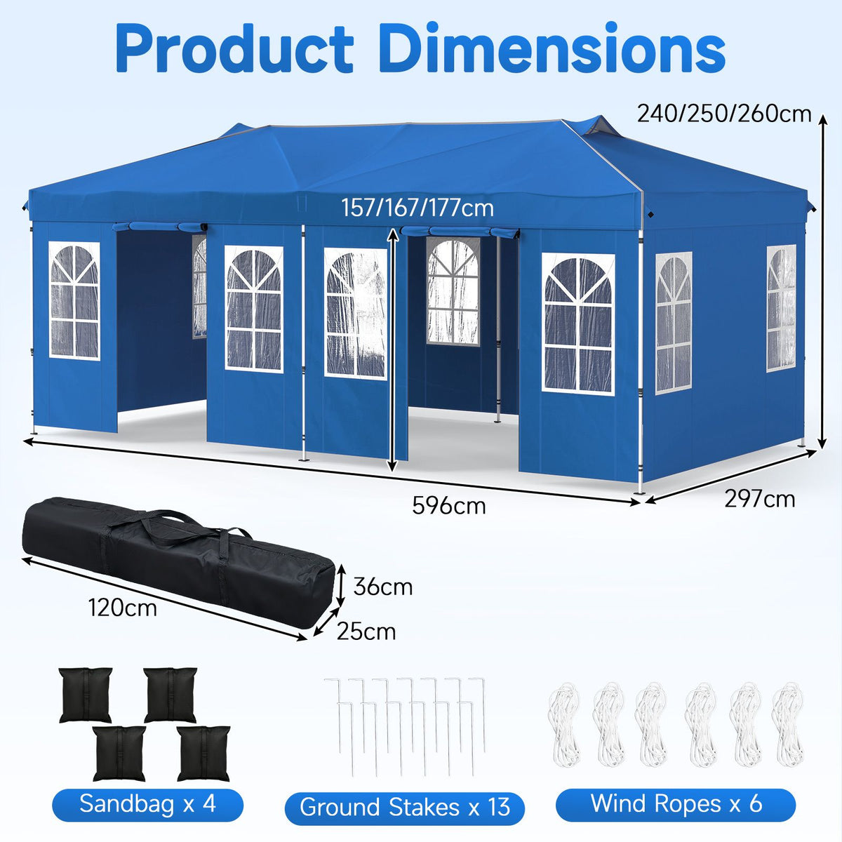 3 x 3/6M Pop Up Canopy Tent with 4 Sidewalls for Parties and Events