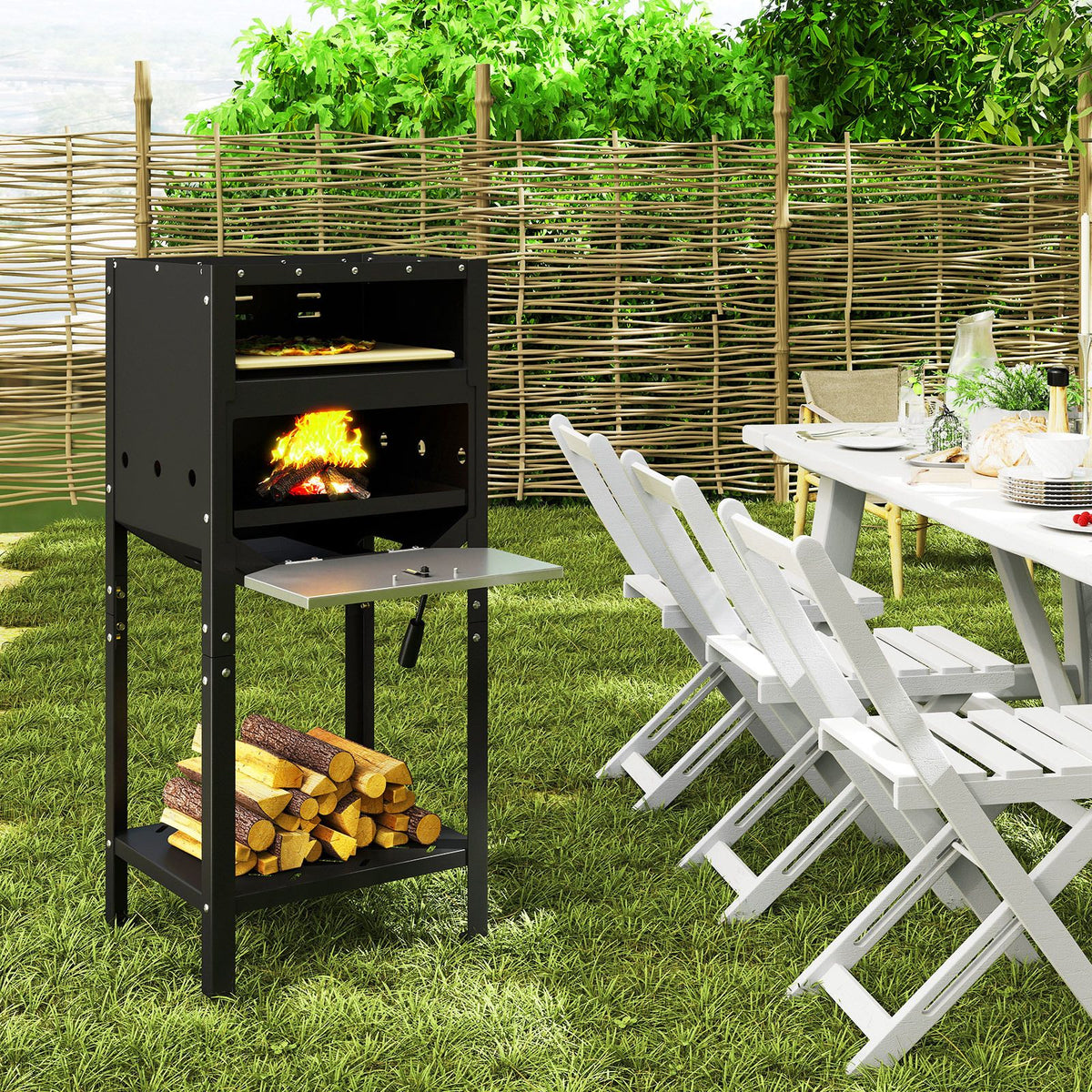 30 CM Outdoor Pizza Oven Freestanding Wood-Fired Pizza Stove with Ash Tray