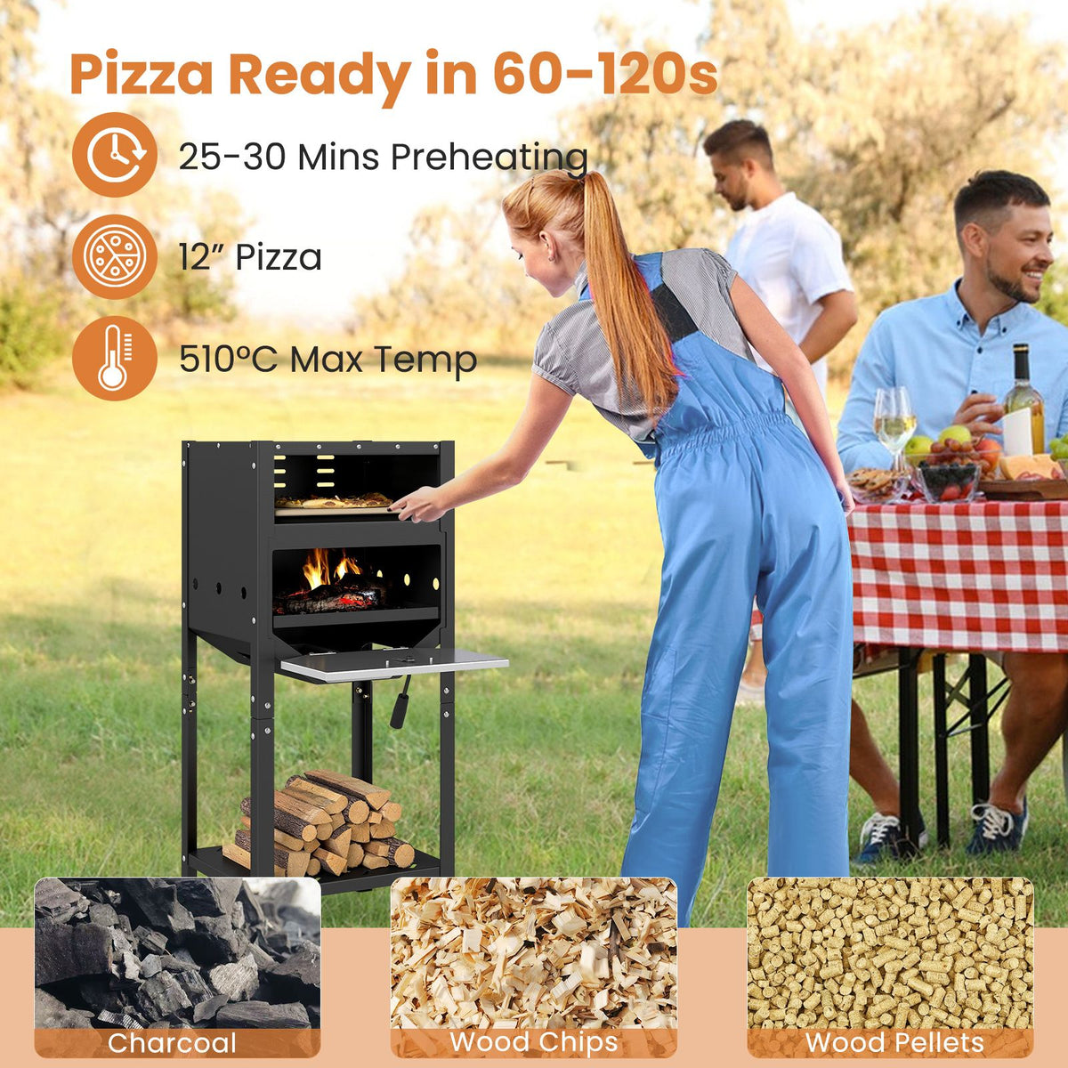 30 CM Outdoor Pizza Oven Freestanding Wood-Fired Pizza Stove with Ash Tray