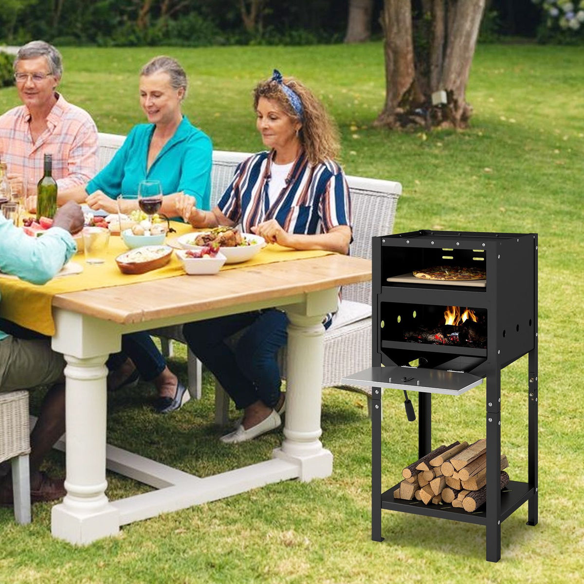 30 CM Outdoor Pizza Oven Freestanding Wood-Fired Pizza Stove with Ash Tray