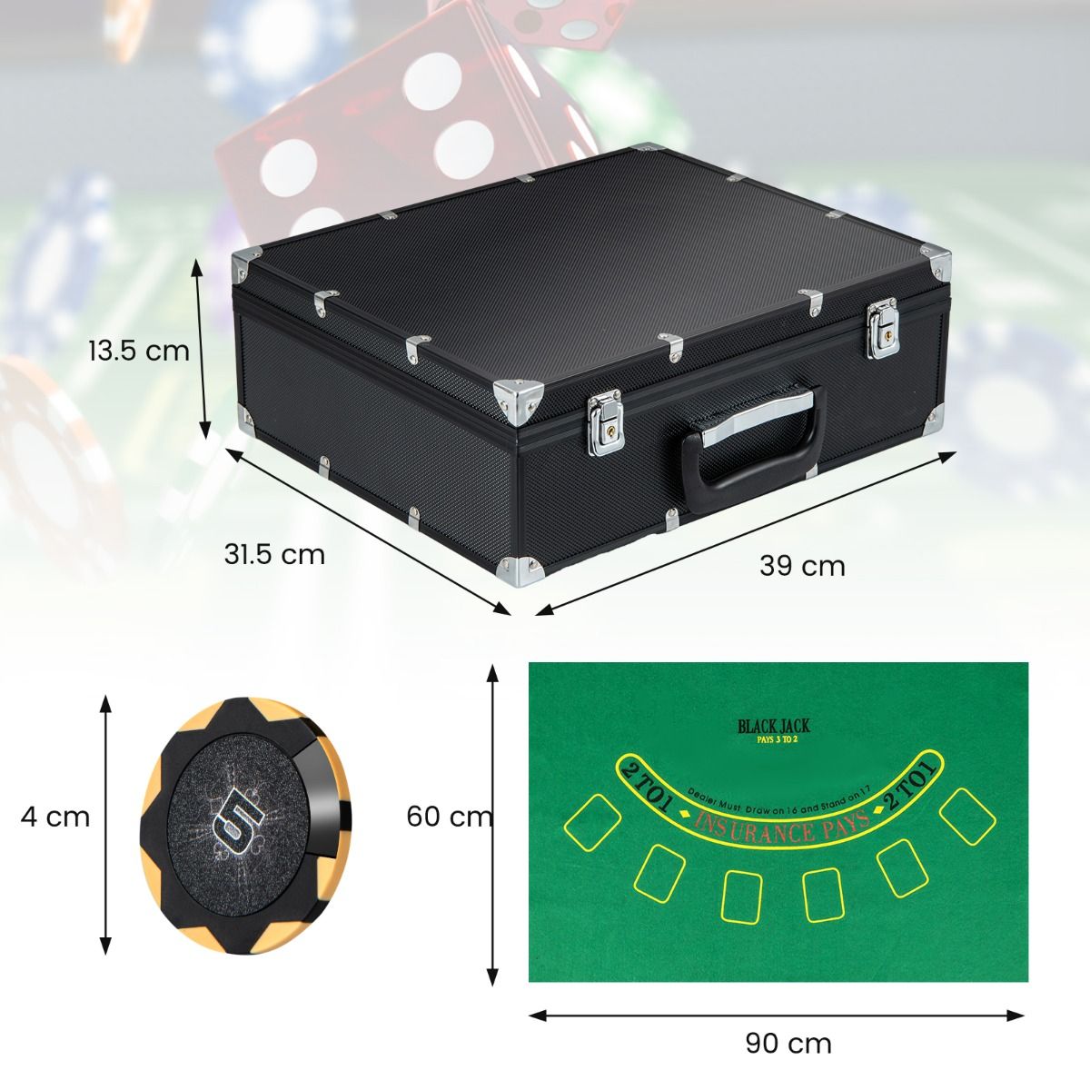 300 Pieces Casino Poker Chip Set with Automatic Card Shuffler