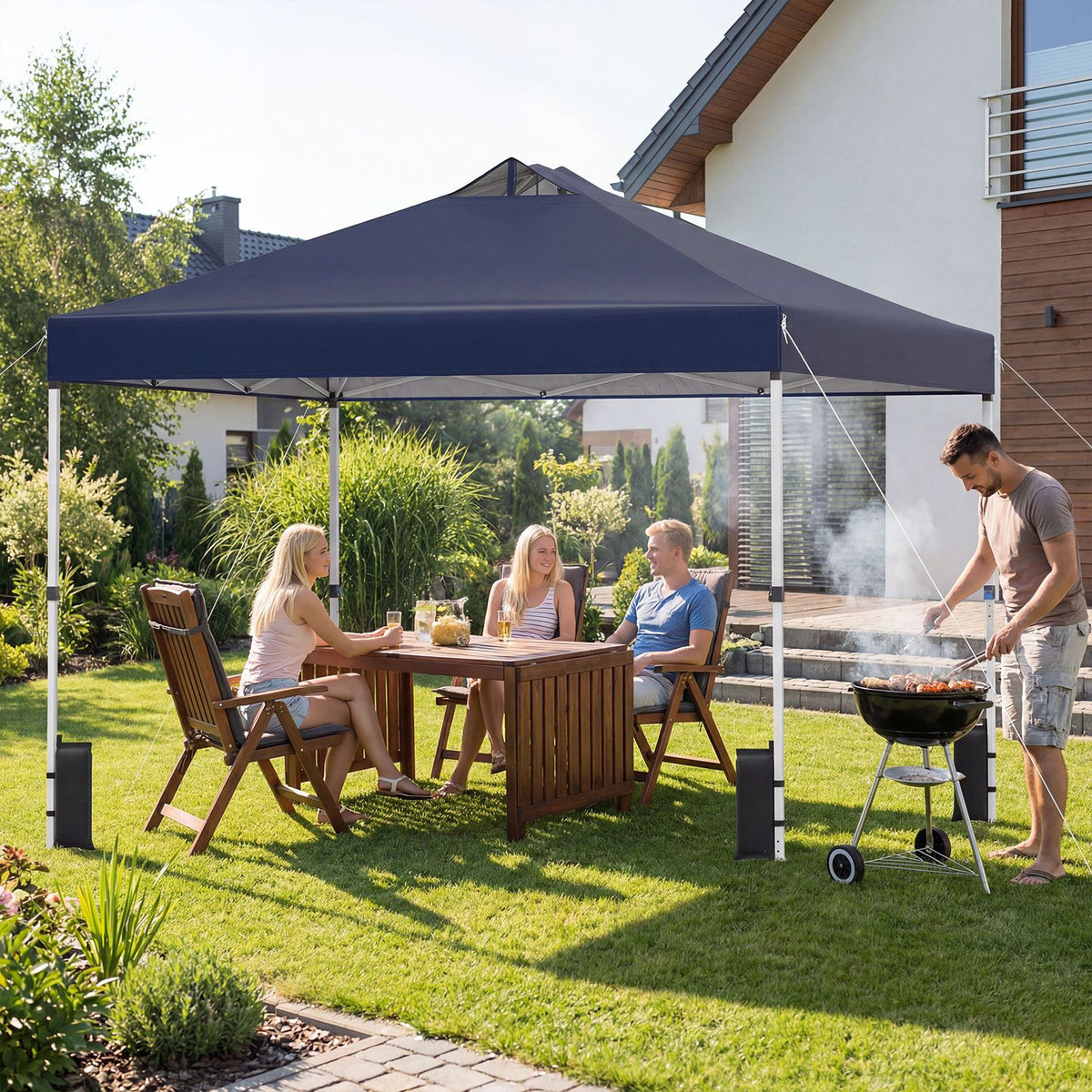 300 x 300 CM Pop Up Canopy Tent with 4 Sandbags and Stakes for Outdoor Camping