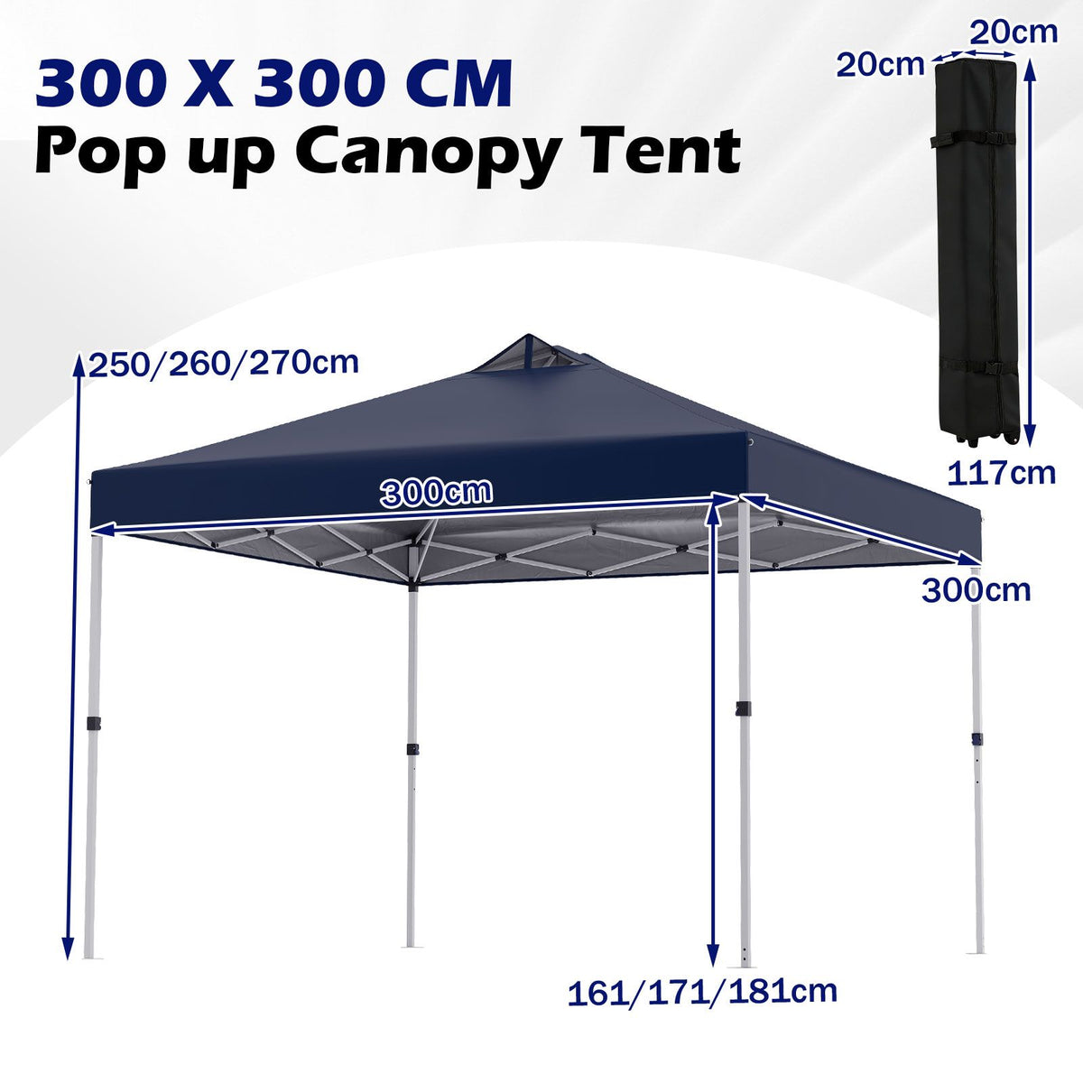 300 x 300 CM Pop Up Canopy Tent with 4 Sandbags and Stakes for Outdoor Camping