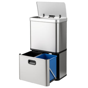 56L Stainless Steel Trash Can, Motion Sensor Garbage Can with 2 Removable Waste Bins