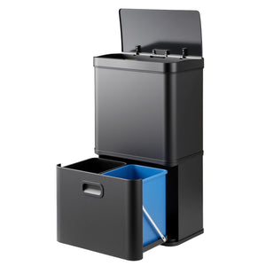 56L Stainless Steel Trash Can, Motion Sensor Garbage Can with 2 Removable Waste Bins