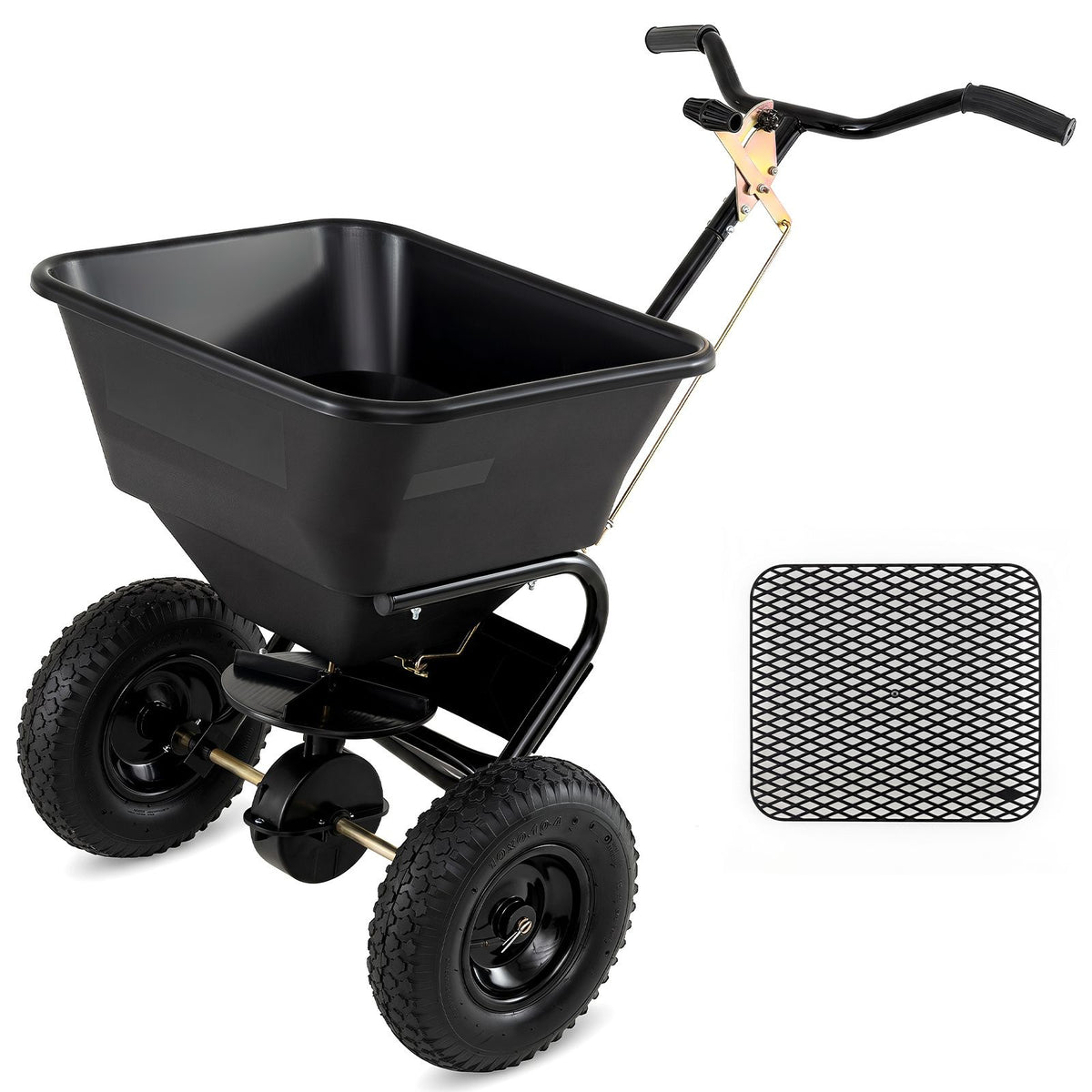 30kg Walk-Behind Broadcast Spreader with 32.5cm All-Terrain Pneumatic Tires