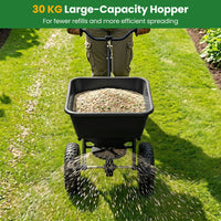 30kg Walk-Behind Broadcast Spreader with 32.5cm All-Terrain Pneumatic Tires