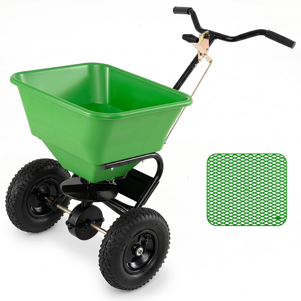 30kg Walk-Behind Broadcast Spreader with 32.5cm All-Terrain Pneumatic Tires