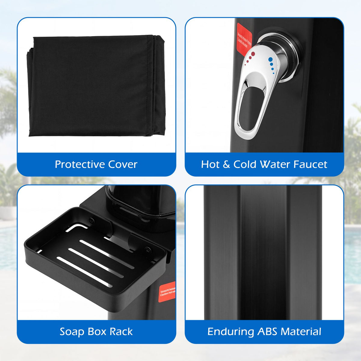 35 L Solar Heated Outdoor Shower 2-Section Shower with 360° Swivel and Handheld Shower Head