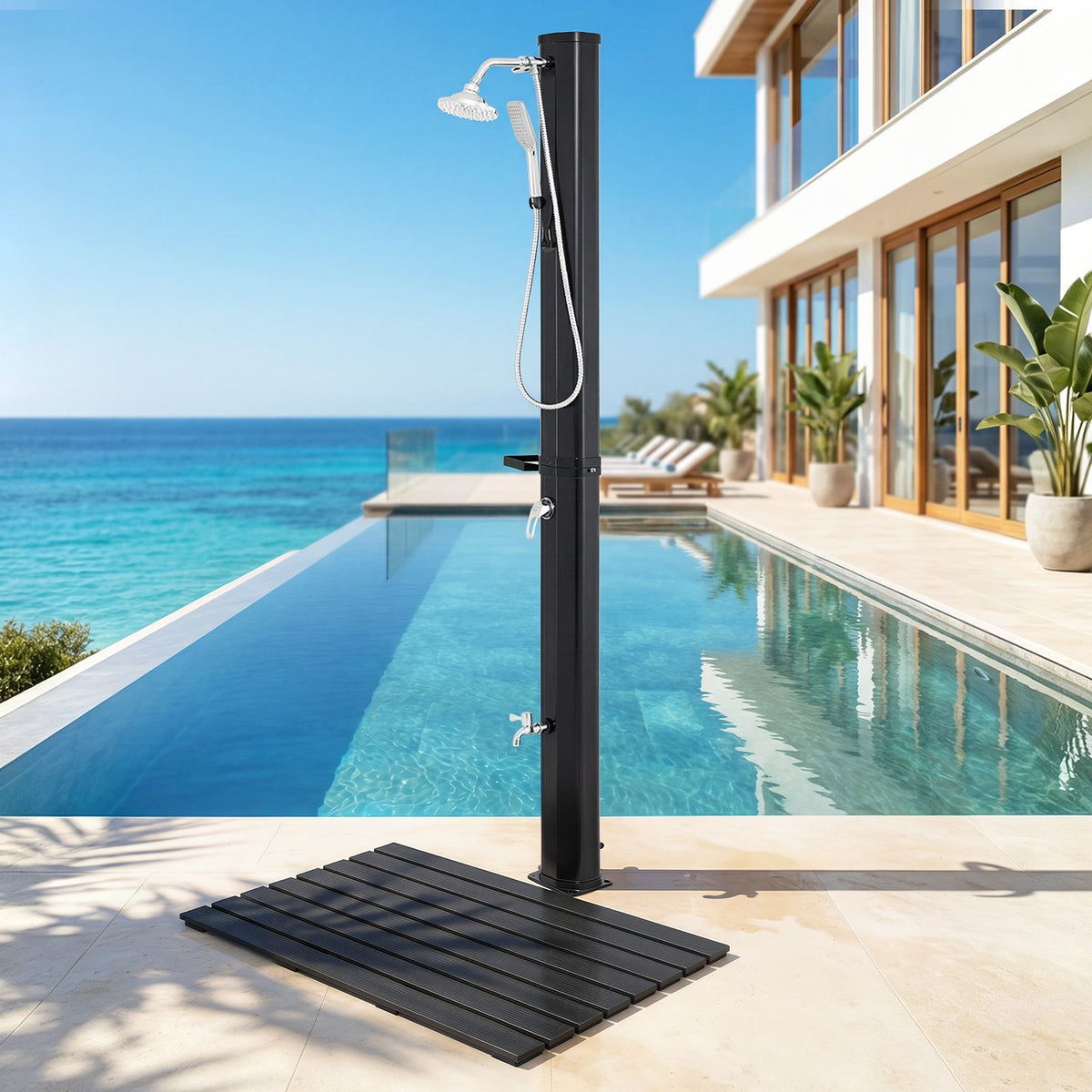 35 L Solar Heated Outdoor Shower 2-Section Shower with 360° Swivel and Handheld Shower Head