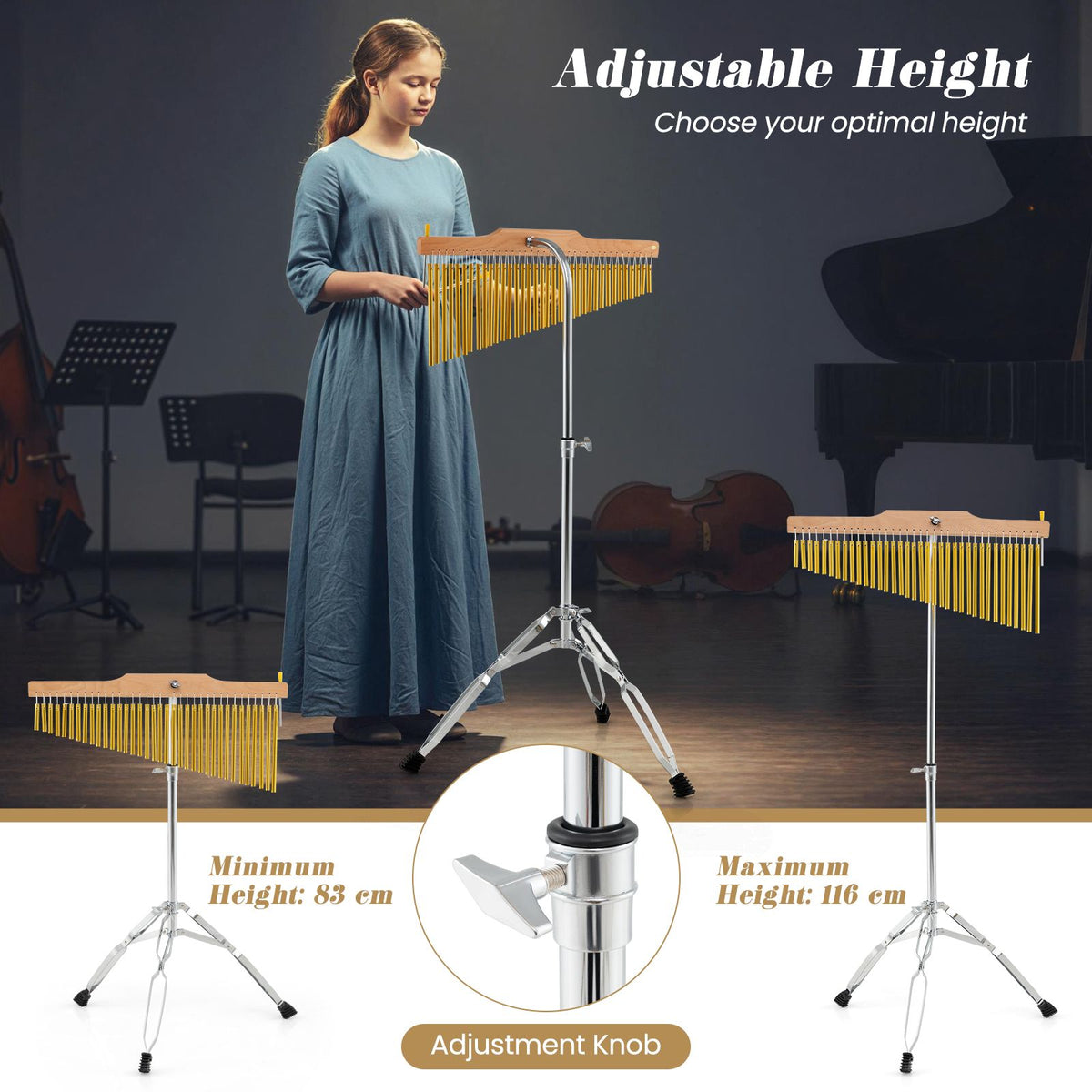 36-Bar Chimes Percussion Instrument with Foldable and Adjustable Stand for School