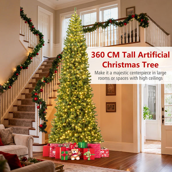 360 cm Tall Prelit Hinged Artificial Christmas Tree Quick Power Connector