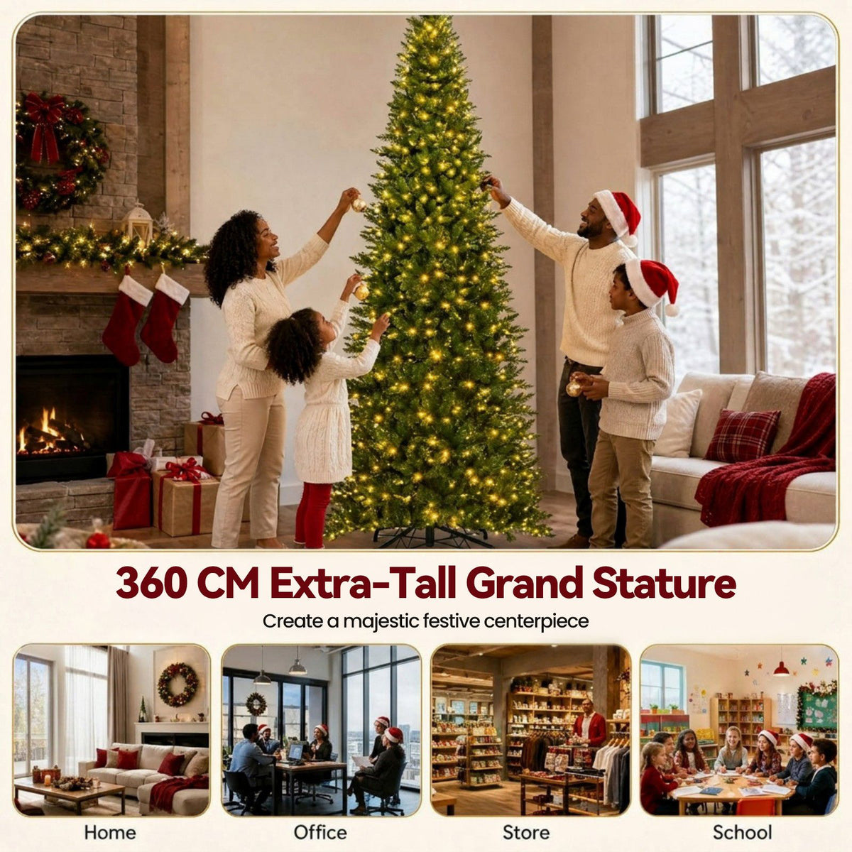 360cm Artificial Christmas Tree with 360° Quick Power Connector for Home Party Shopping Mall