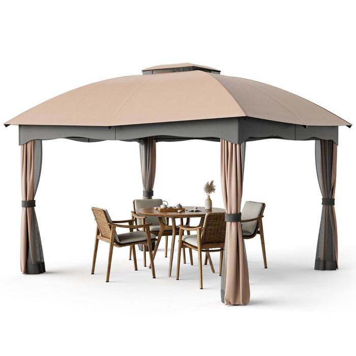 365 CM X 300 CM Patio Gazebo Canopy Double Vented Gazebo Tent with Zippered Privacy Curtains
