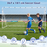 367 x 124 cm Soccer Goal with Heavy-Duty Metal Frame and Ground Stakes