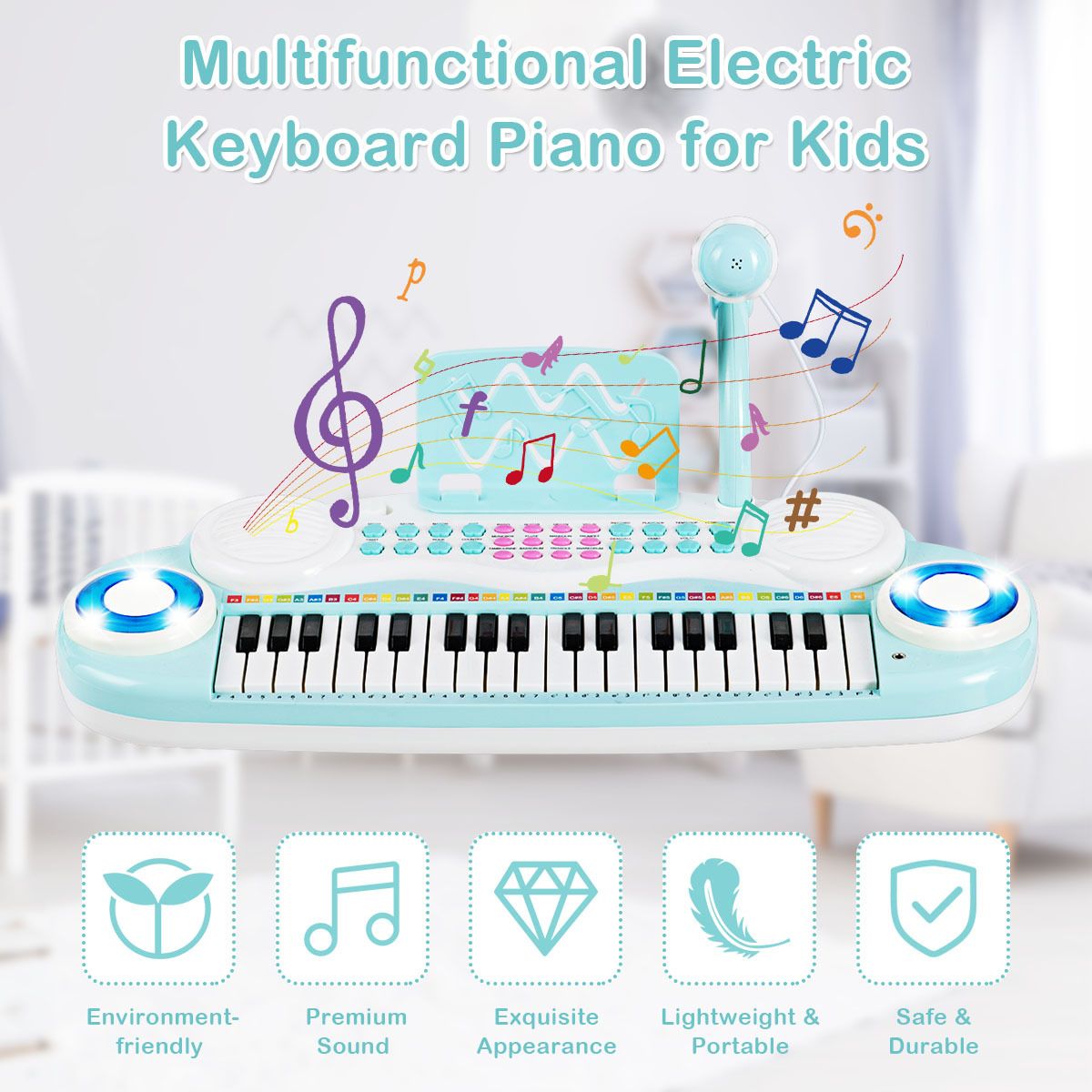 37 Keys Electronic Musical Instrument with Microphone 8 Tone and 4 Percussion Instruments