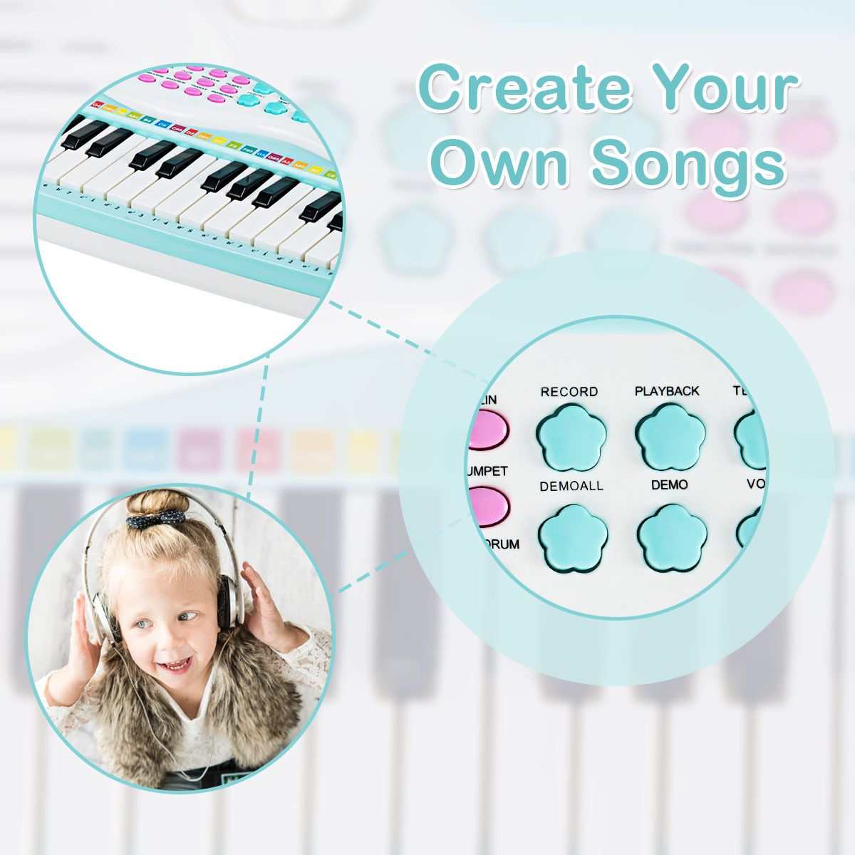 37 Keys Electronic Musical Instrument with Microphone 8 Tone and 4 Percussion Instruments