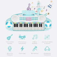 37 Keys Electronic Musical Instrument with Microphone 8 Tone and 4 Percussion Instruments