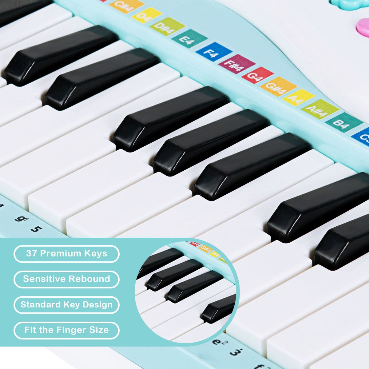 37 Keys Electronic Musical Instrument with Microphone 8 Tone and 4 Percussion Instruments