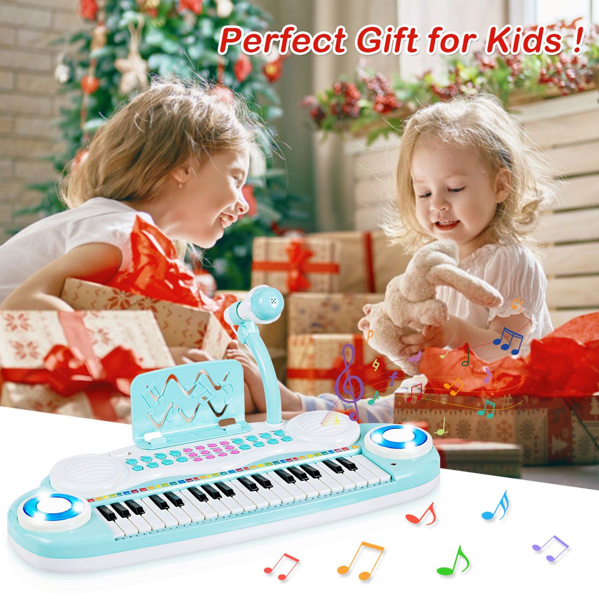 37 Keys Electronic Musical Instrument with Microphone 8 Tone and 4 Percussion Instruments
