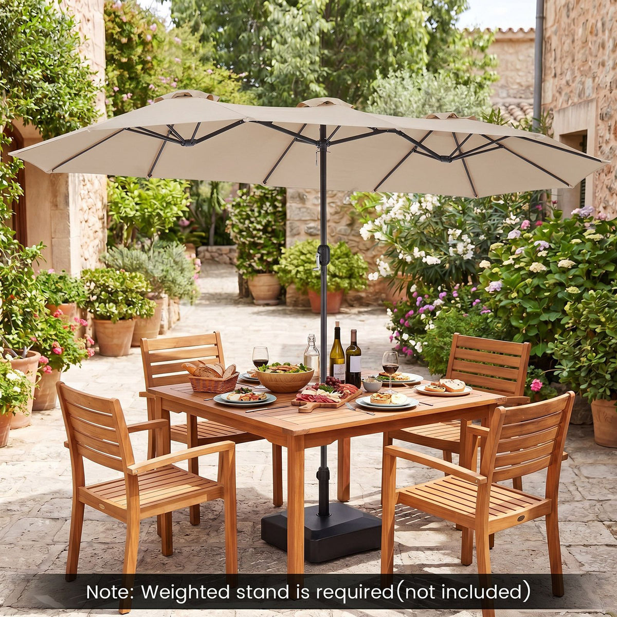 375cm Double-Sided Patio Umbrella with Crank Handle and amp for Garden Deck Poolside