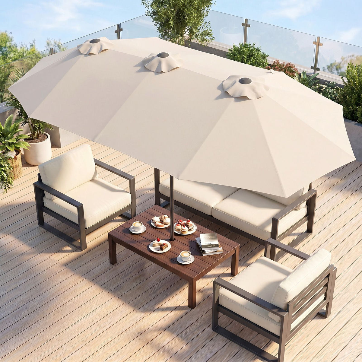 375cm Double-Sided Patio Umbrella with Crank Handle and amp for Garden Deck Poolside