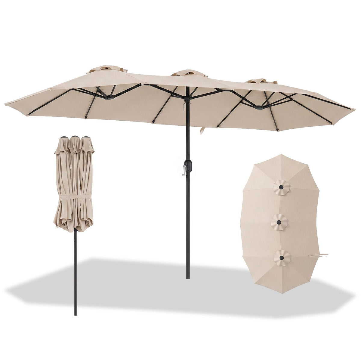 375cm Double-Sided Patio Umbrella with Crank Handle and amp for Garden Deck Poolside