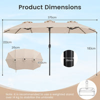 375cm Double-Sided Patio Umbrella with Crank Handle and amp for Garden Deck Poolside
