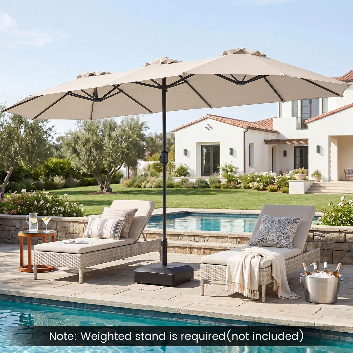 375cm Double-Sided Patio Umbrella with Crank Handle and amp for Garden Deck Poolside