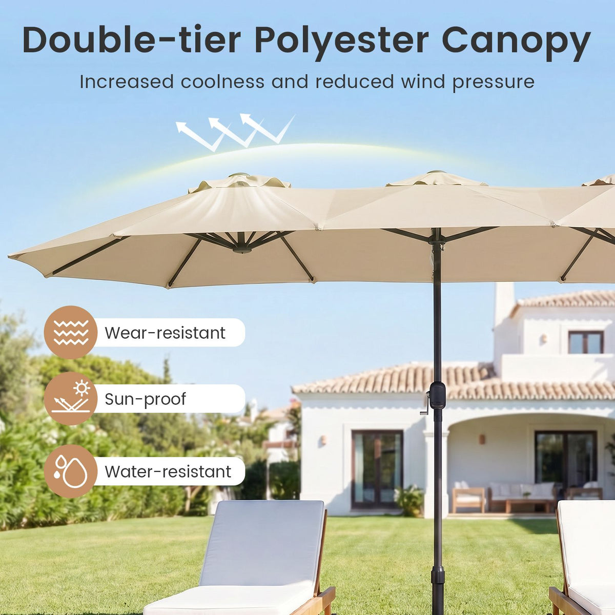 375cm Double-Sided Patio Umbrella with Crank Handle and amp for Garden Deck Poolside