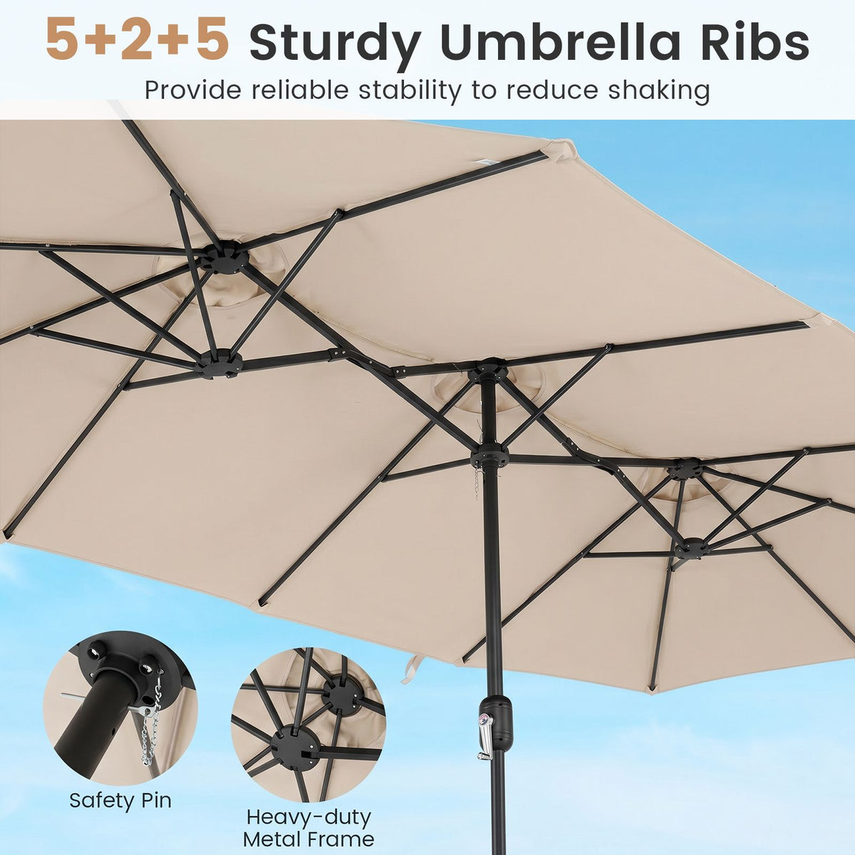 375cm Double-Sided Patio Umbrella with Crank Handle and amp for Garden Deck Poolside
