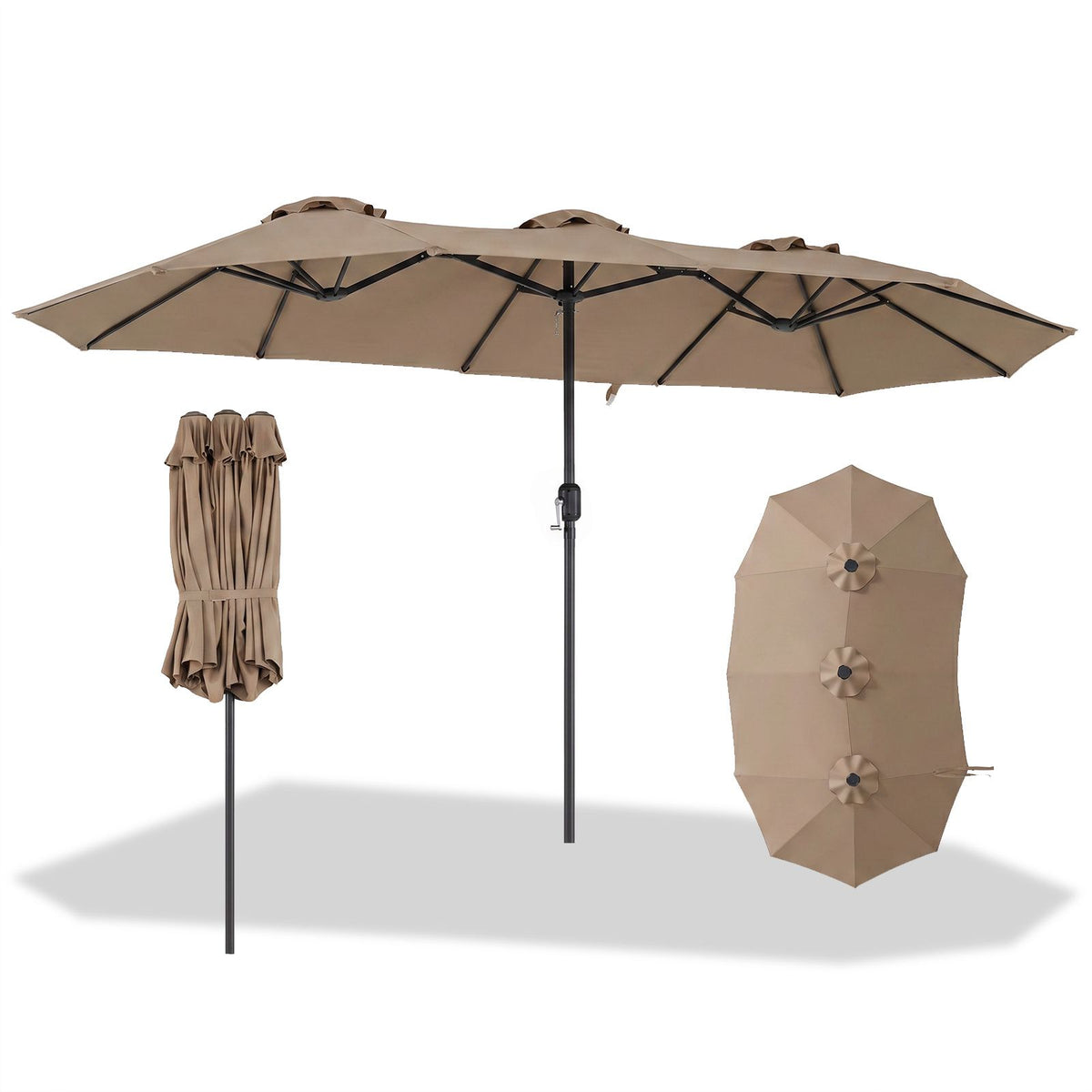 375cm Double-Sided Patio Umbrella with Crank Handle and amp for Garden Deck Poolside