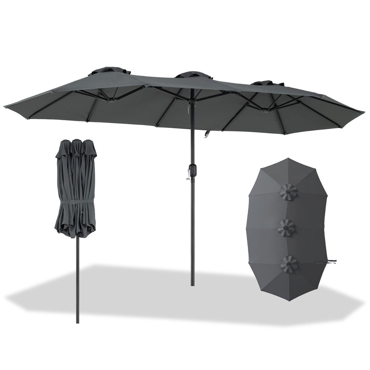 375cm Double-Sided Patio Umbrella with Crank Handle and amp for Garden Deck Poolside