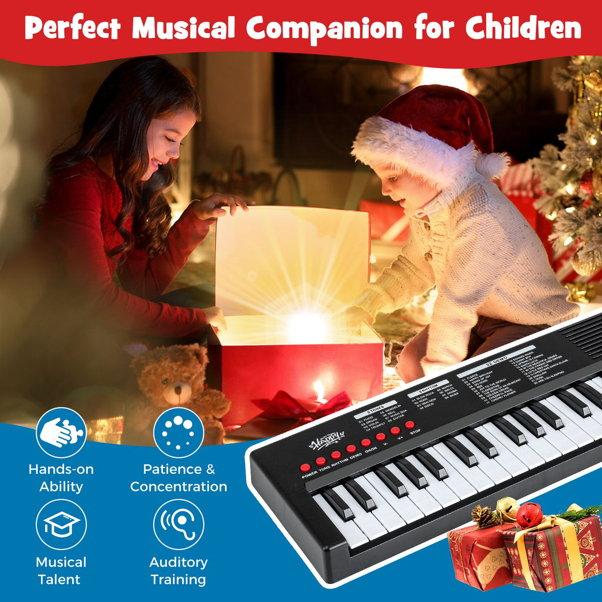 37 Keys Portable Electric Keyboard Piano with Microphone and 8 Tones