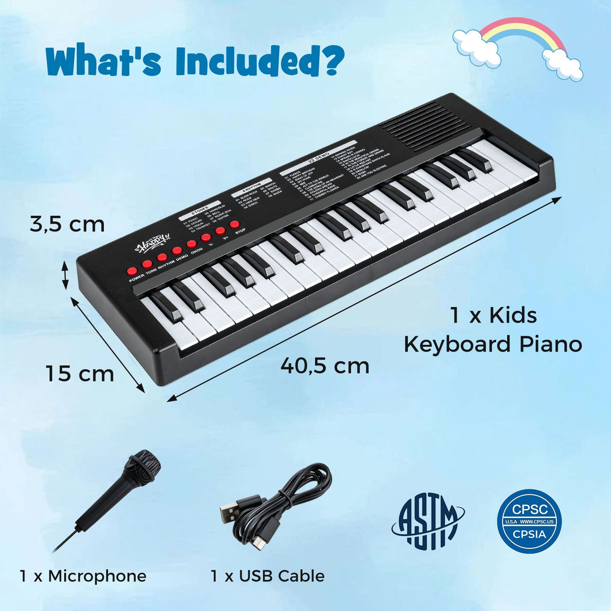 37 Keys Portable Electric Keyboard Piano with Microphone and 8 Tones