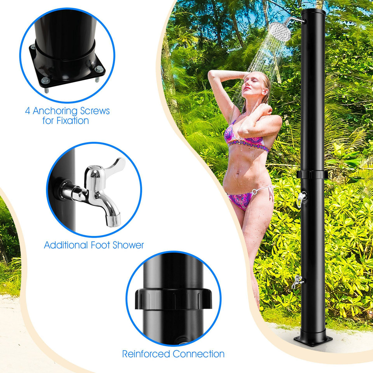 38 L Solar Heated Outdoor Shower with Rotating Shower Head