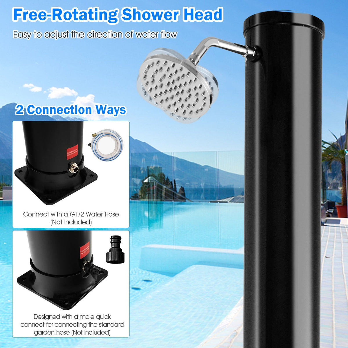 38 L Solar Heated Outdoor Shower with Rotating Shower Head