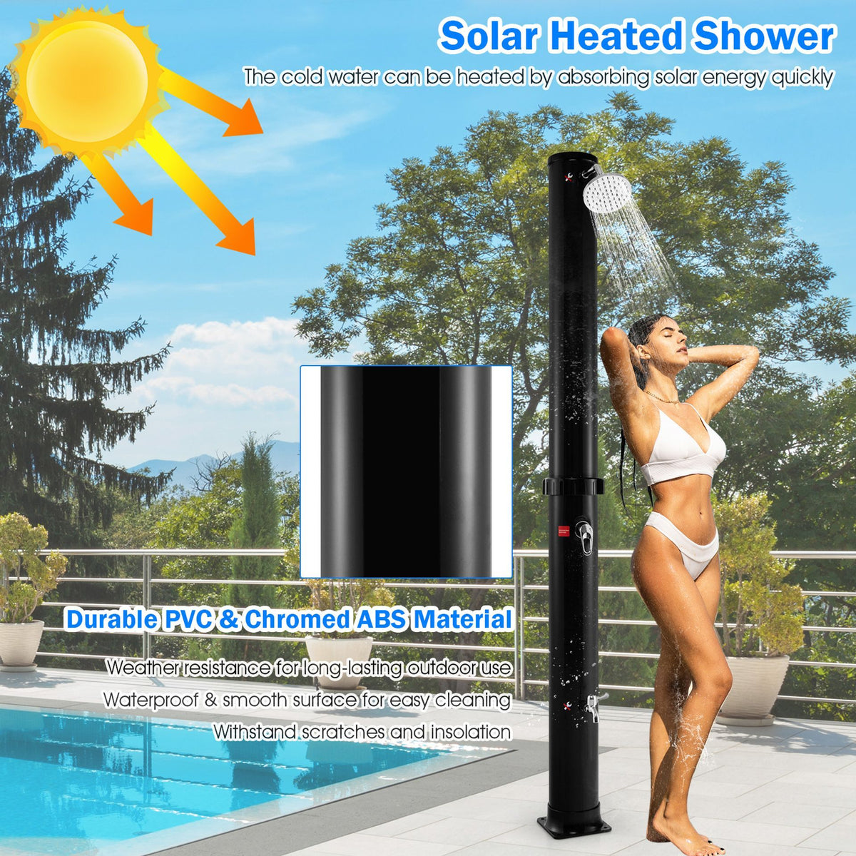 38 L Solar Heated Outdoor Shower with Rotating Shower Head
