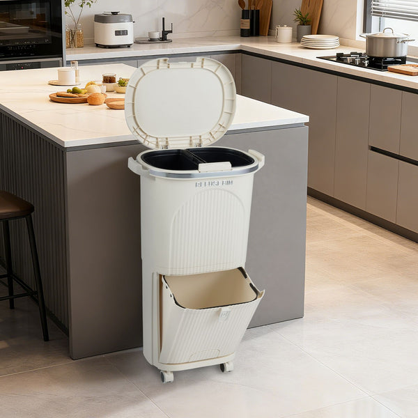 38L Double-Layer/42L 3-Layer Sorting Trash Bin with Step Pedal and Wheels