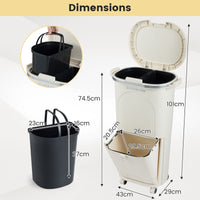 38L Double-Layer/42L 3-Layer Sorting Trash Bin with Step Pedal and Wheels
