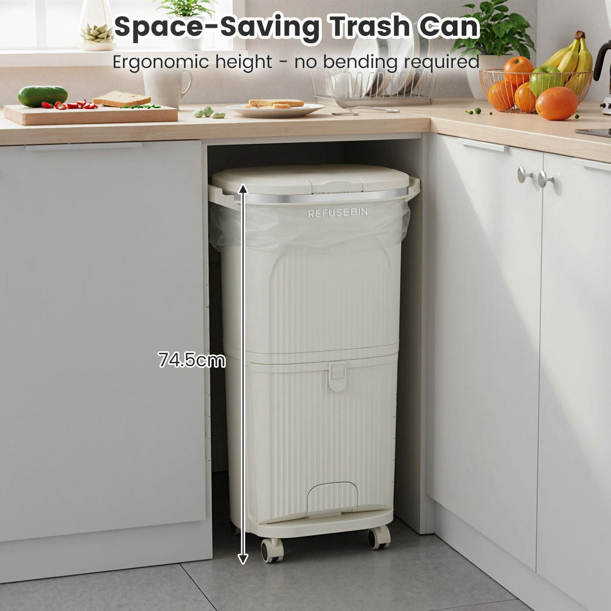 38L Double-Layer/42L 3-Layer Sorting Trash Bin with Step Pedal and Wheels
