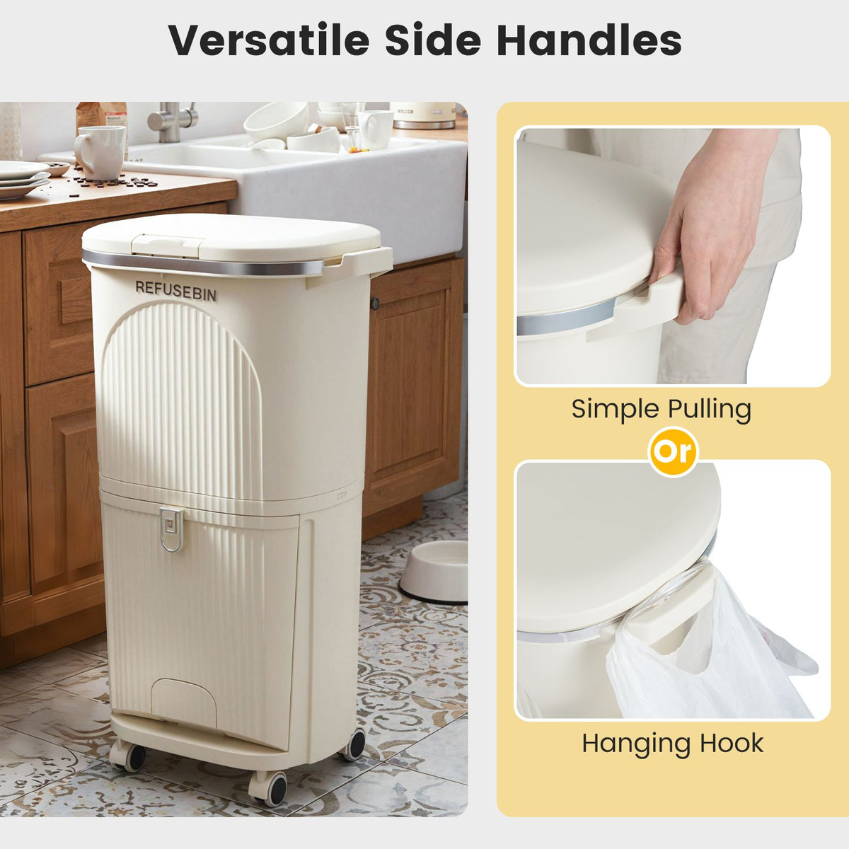 38L Double-Layer/42L 3-Layer Sorting Trash Bin with Step Pedal and Wheels