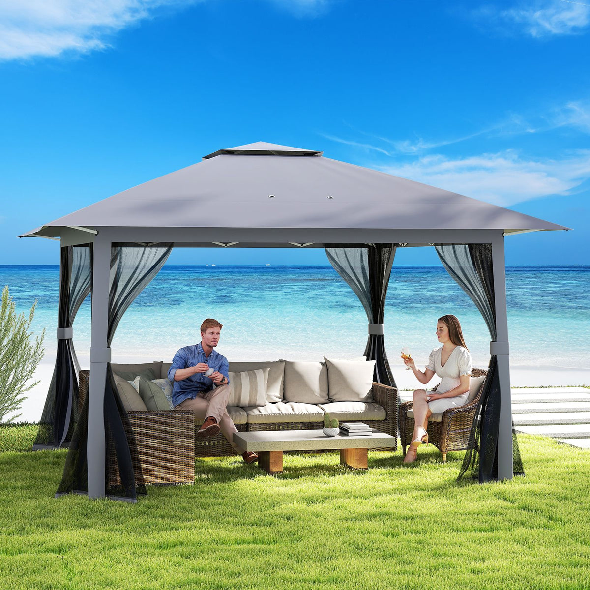 394 x 394 CM Canopy Tent with Mesh Netting and Carrying Bag for Patio and Lawn