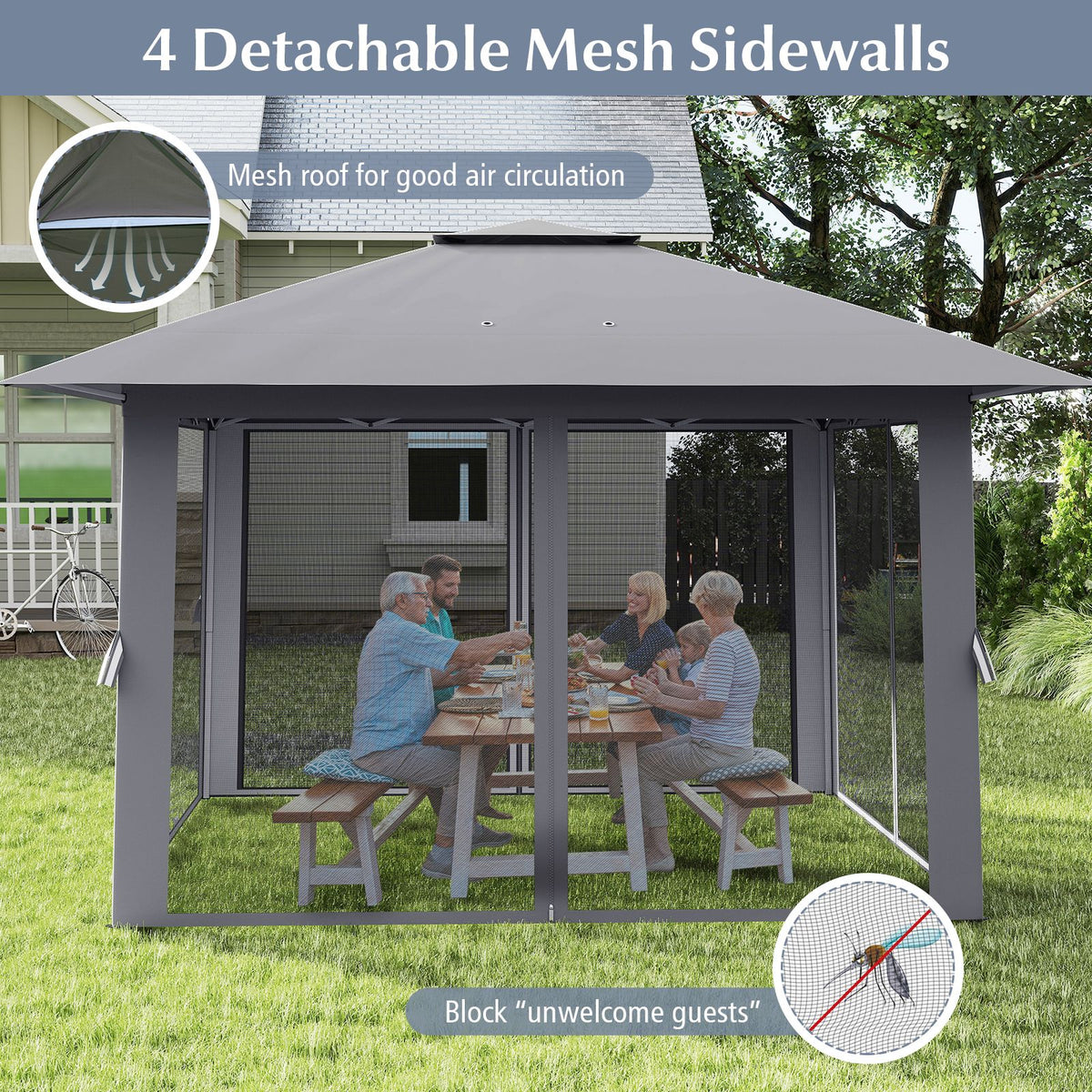 394 x 394 CM Canopy Tent with Mesh Netting and Carrying Bag for Patio and Lawn