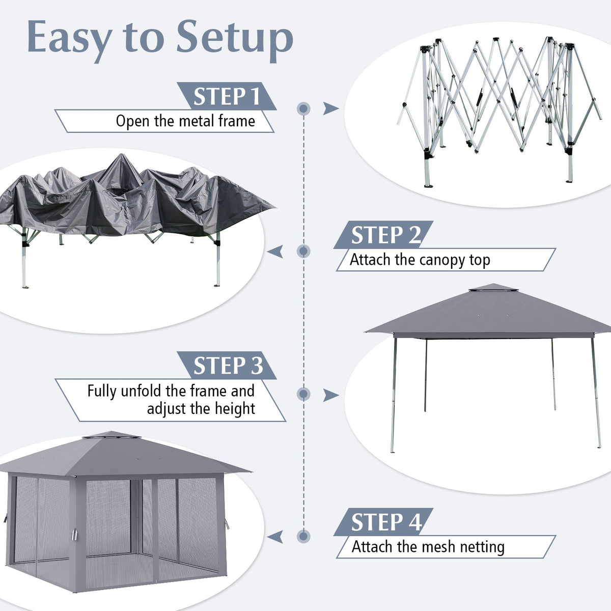 394 x 394 CM Canopy Tent with Mesh Netting and Carrying Bag for Patio and Lawn