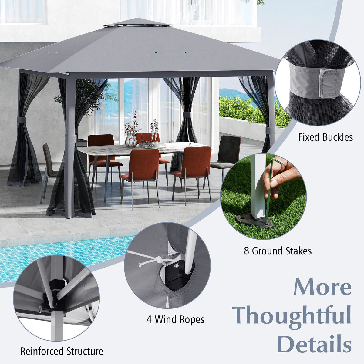 394 x 394 CM Canopy Tent with Mesh Netting and Carrying Bag for Patio and Lawn