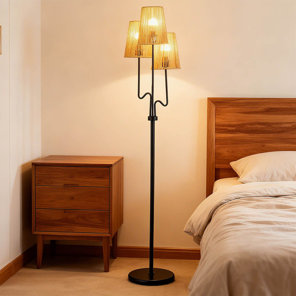 3-Light Floor Lamp Farmhouse Standing Lamp with Foot Switch (Bulbs Not Included)