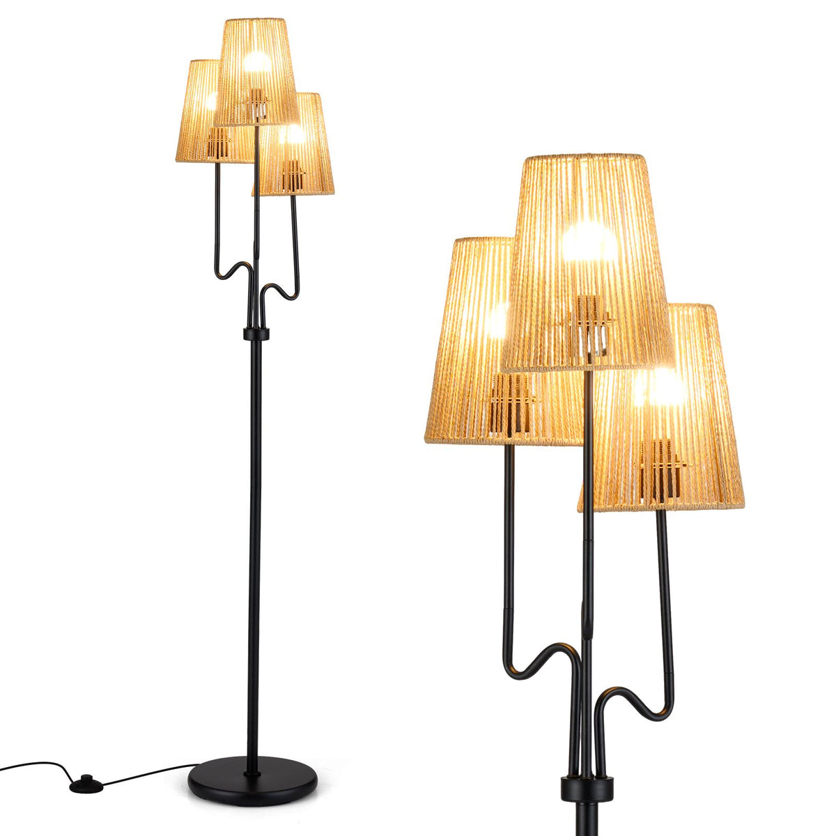 3-Light Floor Lamp Farmhouse Standing Lamp with Foot Switch (Bulbs Not Included)
