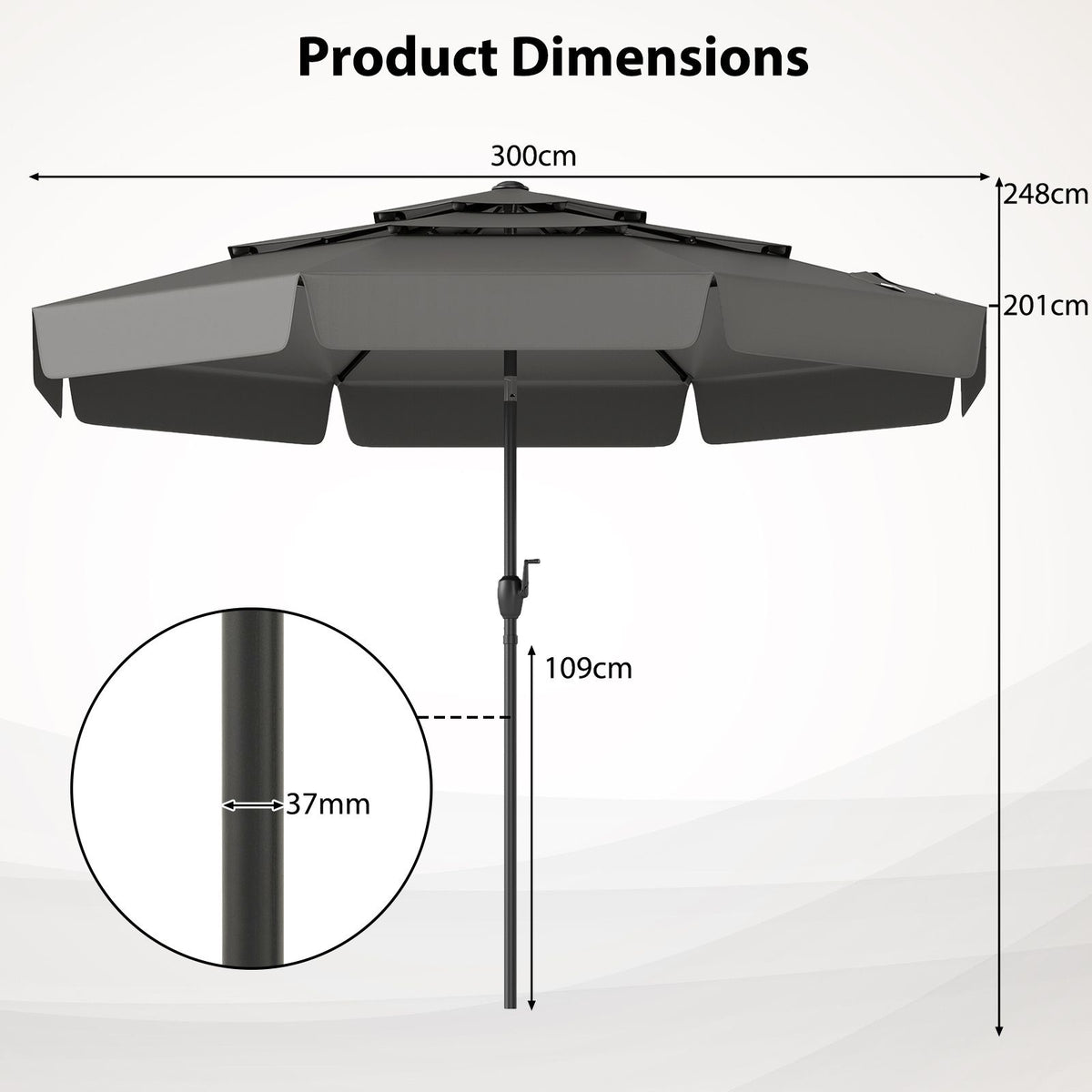 3M Patio Umbrella with 3-Tier Vented Top and 8 Ribs for Outdoor Yard